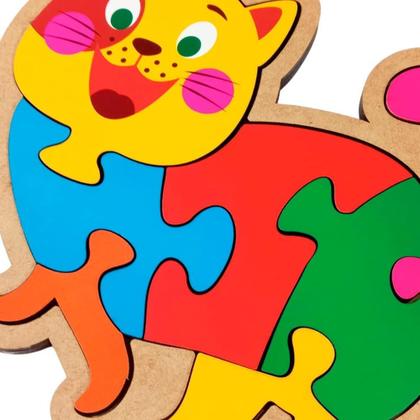 Imagem de Kit 3 Quebra-Cabeça  Jogo Educativo Animais Infantil Madeira