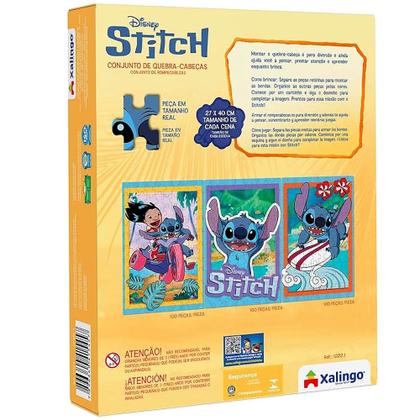 Imagem de Kit 3 Quebra Cabeças Stitch 100 Peças em Madeira Cada 300Pçs