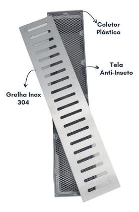 Imagem de Kit 3 Ralos 10x50 Grelha Aberta Inox 304 - Coletor Cinza