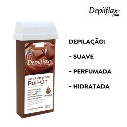 Imagem de Kit 3 Refil Ceras Depiladora Refil Roll On Depilação Depilflax Chocolate 100g