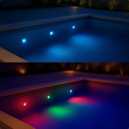 Imagem de Kit 3 Refletores Led 9w RGB ABS e Comando para Iluminação Piscina Vinil