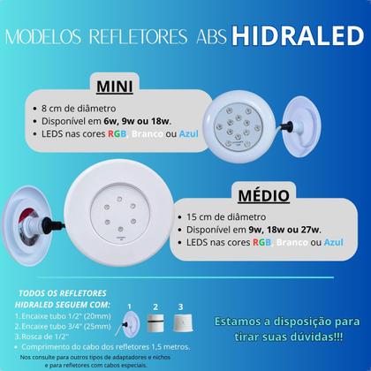 Imagem de Kit 3 Refletores Led 9w RGB ABS e Comando para Iluminação Piscina Vinil
