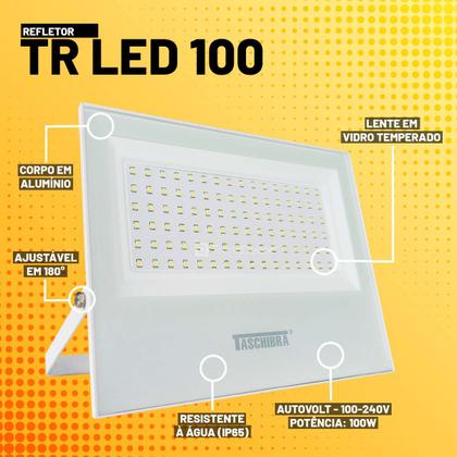 Imagem de Kit 3 Refletores LED Taschibra TR 100 Slim Branco + Relé Fotocélula Qualitronix QR51 Corujito