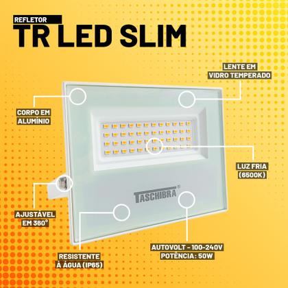 Kit 3 Refletores LED Taschibra TR 50 Slim Branco + Sensor de Movimento com Fotocélula Qualitronix QA26M Imagem de Kit 3 Refletores LED Taschibra TR 50 Slim Branco + Sensor de Movimento com Fotocélula Qualitronix QA26M