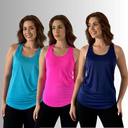 Imagem de Kit 3 Regata Dry Fit Roupa Academia Fitness Uv Blusa Cavada