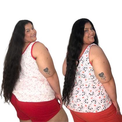 Imagem de Kit 3 Regatas Pijama Mega Plus Size 2 Lisas 1 Estampada G6 ao G10