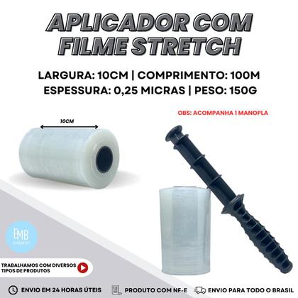 Imagem de Kit 3 Rolo de Plastico Filme Stretch + 1 Aplicador de Plastico