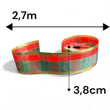 Imagem de Kit 3 Rolos Fita Aramada Natalina Decoração faz Laço 3,8cm