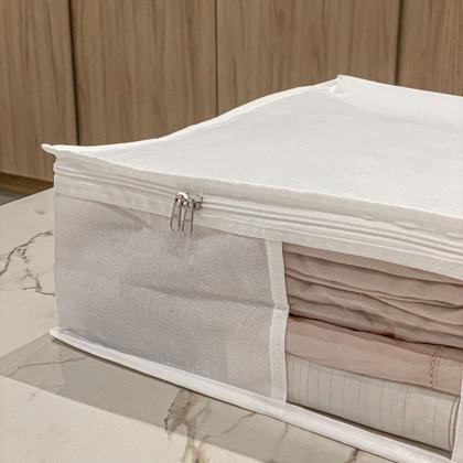 Imagem de Kit 3 Saco Organizador M Capa Protetora Rouparia Roupas Cobertos Toalhas Cama Mesa Banho Com Zíper 50x45x15cm