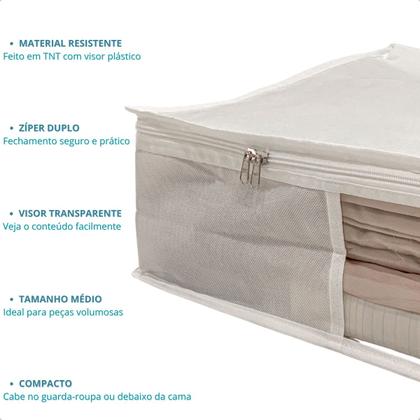 Imagem de Kit 3 Saco Organizador M Capa Protetora Rouparia Roupas Cobertos Toalhas Cama Mesa Banho Com Zíper 50x45x15cm