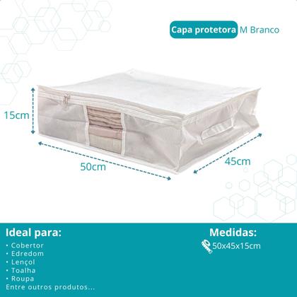 Imagem de Kit 3 Saco Organizador M Capa Protetora Rouparia Roupas Cobertos Toalhas Cama Mesa Banho Com Zíper 50x45x15cm