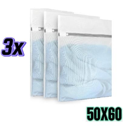 Imagem de Kit 3 Sacos para Lavar Roupas Delicadas Saquinhos 60x50cm Lingerie Lavanderia Lavagem