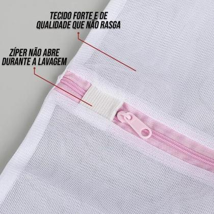 Imagem de Kit 3 Sacos para Lavar Roupas Delicadas Saquinhos 60x50cm Lingerie Lavanderia Lavagem