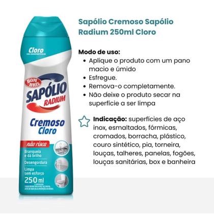 Imagem de Kit 3 sapolios radium cremoso cloro ativo 250 ml