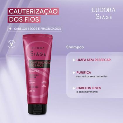 Imagem de Kit 3 Shampoo Reconstrução Cauterização dos Fios Cabelos Secos 250ml Reparação Eudora Siàge