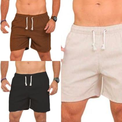 Imagem de KIT 3 short bermudas masculino LINHO PREMIUM com 2 bolsos lateral conforto