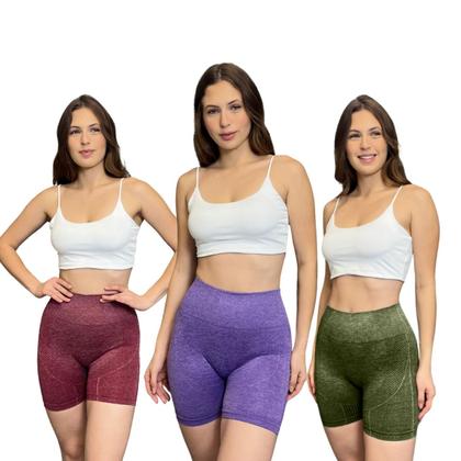 Imagem de Kit 3 Short Legging Academia Feminino Empina Bumbum Cós Alto Elástico