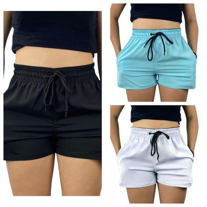 Imagem de kit 3 short tactel elastano feminina adulto praia treino secagem rapido