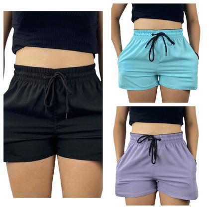 Imagem de kit 3 short tactel elastano feminina adulto praia treino secagem rapido