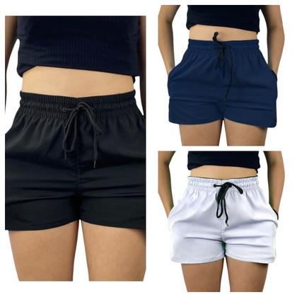 Imagem de kit 3 short tactel elastano feminina adulto praia treino secagem rapido