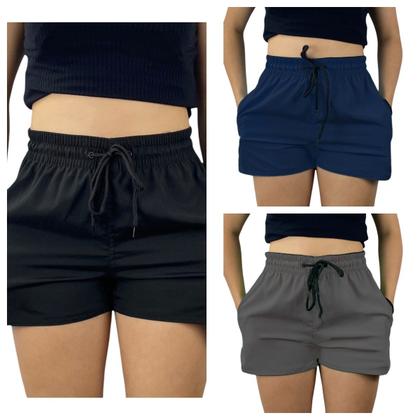 Imagem de kit 3 short tactel elastano feminina adulto praia treino secagem rapido