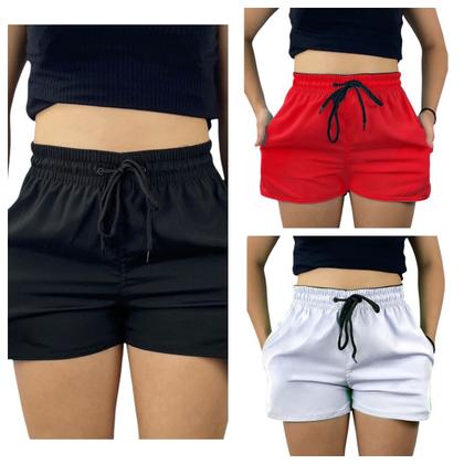 Imagem de kit 3 short tactel elastano feminina adulto praia treino secagem rapido