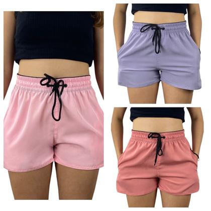 Imagem de kit 3 short tactel elastano feminina adulto praia treino secagem rapido
