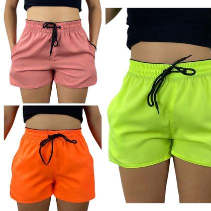 Imagem de kit 3 short tactel elastano feminina adulto praia treino secagem rapido
