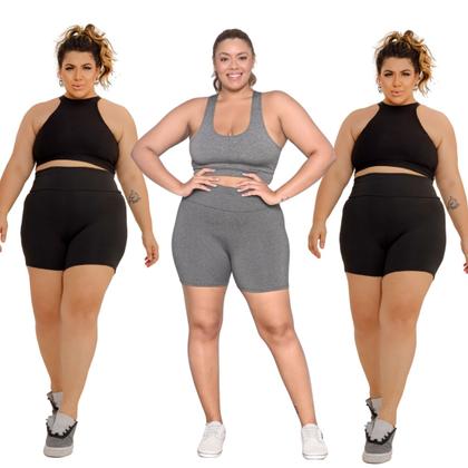 Imagem de Kit 3 Shorts Academia Plus Size Poliéster Elastano G1 ao G3