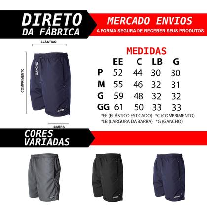 Imagem de Kit 3 Shorts Calção Bermuda Tactel Masculino Bolsos Elástico Cordão Liso Academia Básico Uniforme