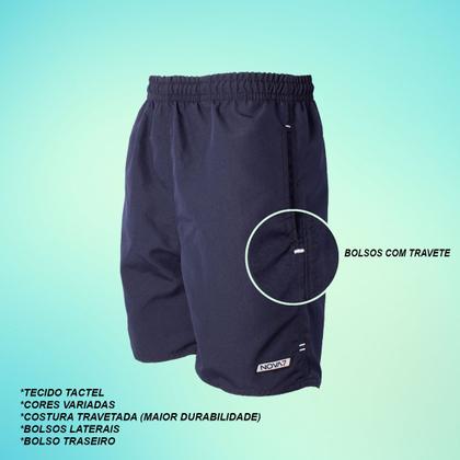 Imagem de Kit 3 Shorts Calção Bermuda Tactel Masculino Bolsos Elástico Cordão Liso Academia Básico Uniforme