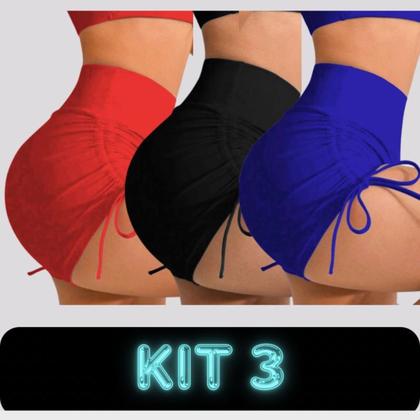 Imagem de Kit 3 Shorts Feminino Academia Bermuda Corrida Fitness Yoga 