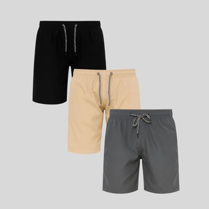Imagem de Kit 3 Shorts Infantil Tactel Masculino com Cós Elástico e Cordão Conforto e Estilo para o Dia a Dia