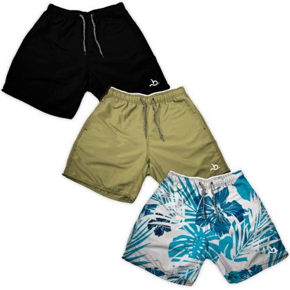 Imagem de Kit 3 Shorts Masculino Verão Piscina Estampa e liso