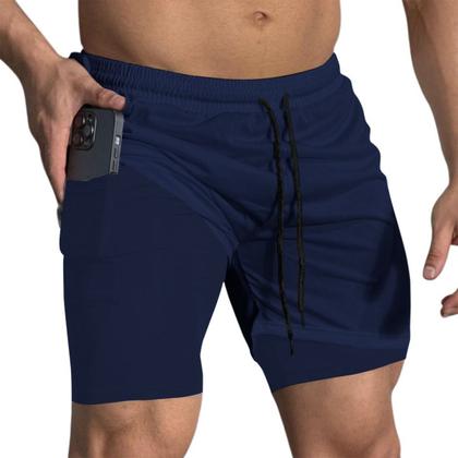 Imagem de Kit 3 Shorts Treino Dry Fit Térmico 2 em 1 com Bolso para Celular e Porta-Toalha Calção Fitness Academia