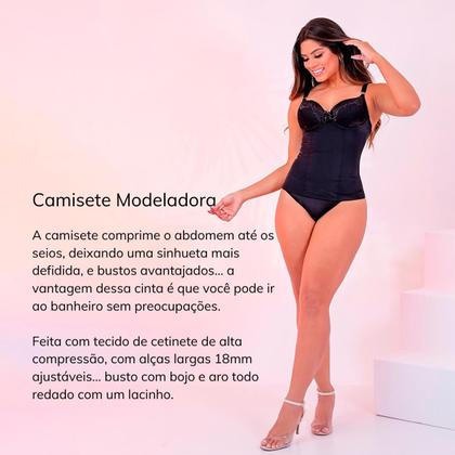 Imagem de kit 3 sinta camisete microfibra modeladora feminina tecido grosso de compressão reforçada