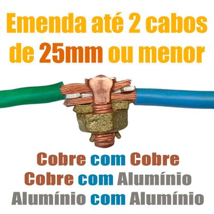 Imagem de Kit 3 Split Bolt Conector Parafuso Fendido Bimetálico 25mm para Emenda Cabos Cobre Alumínio