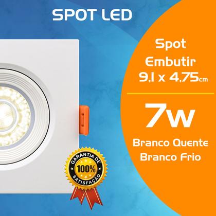 Imagem de Kit 3 Spot Led Quadrado Redondo Direcionável Embutir Cob 7w