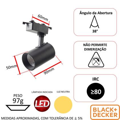 Imagem de Kit 3 Spot Trilho Eletrificado Preto 10w Branco Neutro 4000K