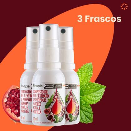 Imagem de Kit 3 Spray Natural Mel e Própolis 30ml Romã e Hortelã