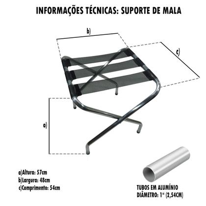 Imagem de Kit 3 Suporte De Malas Dobrável Alumínio Hotel Até 100kg Cinza - Zaka