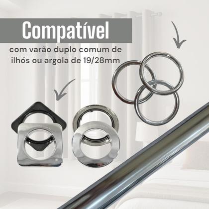 Imagem de Kit 3 Suporte Duplo Comum Perfil Varão Cortina 19.28mm Ilhós Argola Instalação
