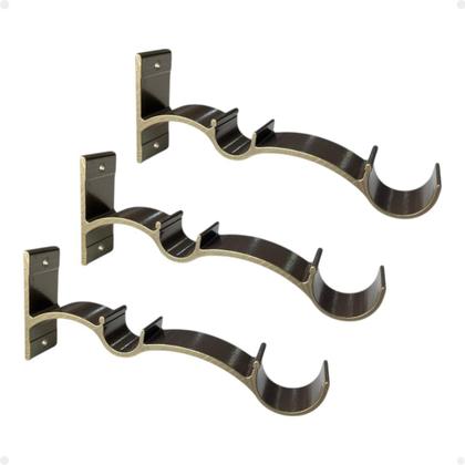 Imagem de Kit 3 Suporte Duplo Comum Perfil Varão Cortina 19.28mm Ilhós Argola Instalação