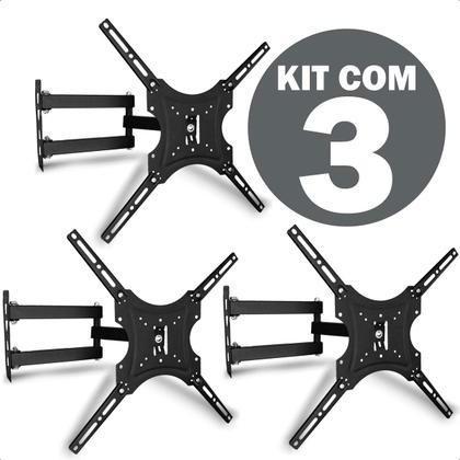 Imagem de Kit 3 Suporte Triarticulado Anticulado TV 14 a 55 Polegadas Ajustável Até 50kg