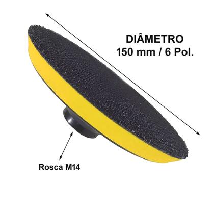 Imagem de Kit 3 Suportes Disco 150mm 6 Pol Politriz Esmerilhadeira Lixa Rosca M14 Boina Com tiras autocolantes