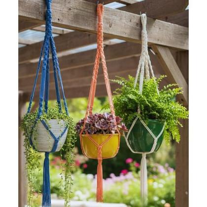 Imagem de Kit 3 Suportes Macramê Pendentes, Arranjos de Cordas Suspenso, Presente Decorativo Artesanal