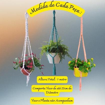 Imagem de Kit 3 Suportes Macramê Pendentes, Arranjos de Cordas Suspenso, Presente Decorativo Artesanal