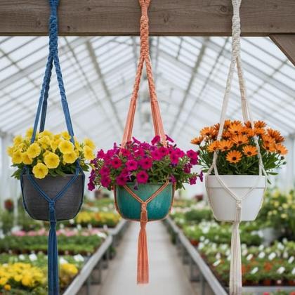 Imagem de Kit 3 Suportes Macramê Pendentes, Arranjos de Cordas Suspenso, Presente Decorativo Artesanal