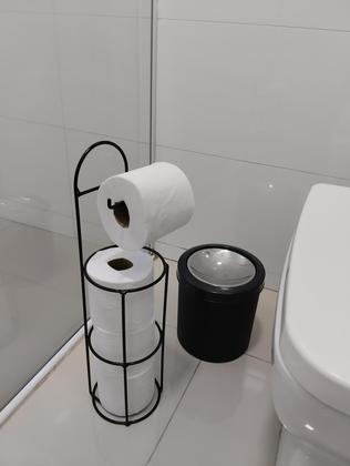 Imagem de Kit 3 Suportes Papel Higiênico De Chão Em Ferro Cor Preto