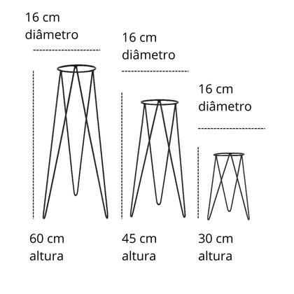 Imagem de Kit 3 Suportes Tripé de Chão para Vasos de Plantas e Flores - 30cm 45cm 60cm - Ferro